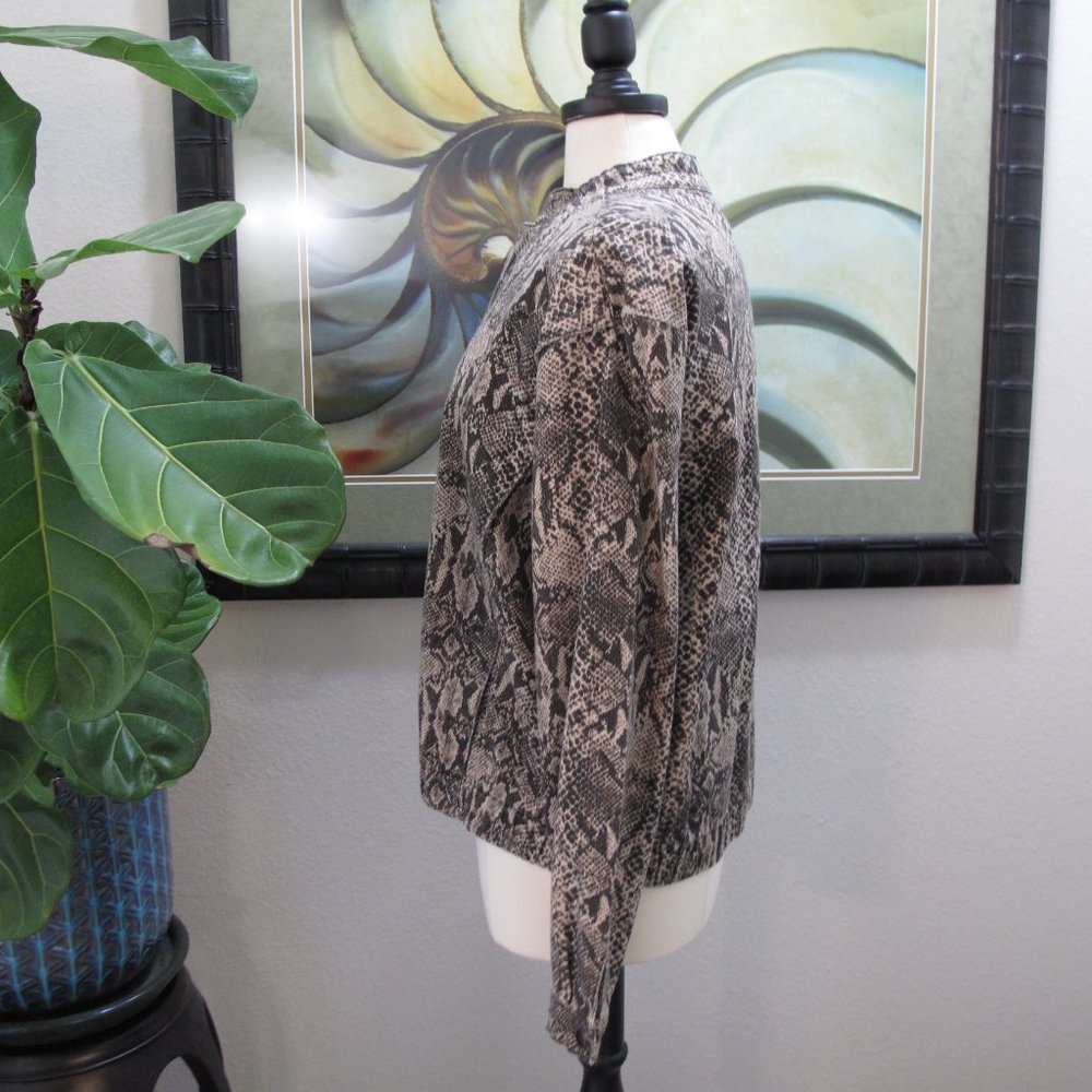 Lovefire Brown Python Print Denim Bomber Jacket - image 8